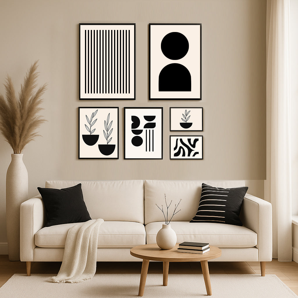 black and white Collection with Frame & Glass Cover