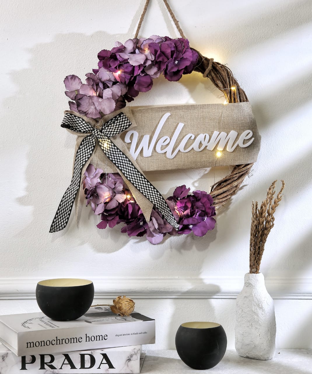 welcome sign purple