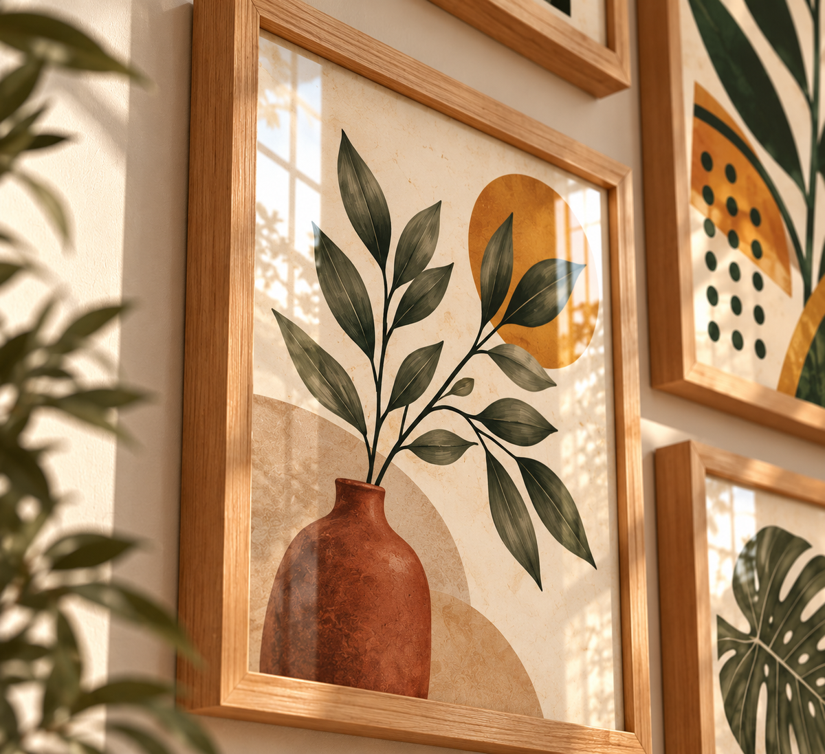 Botanical Japandi Collection- Wood frame with Glossy acrylic front cover