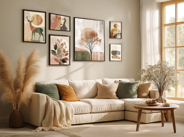 wall tableau with frames and glass