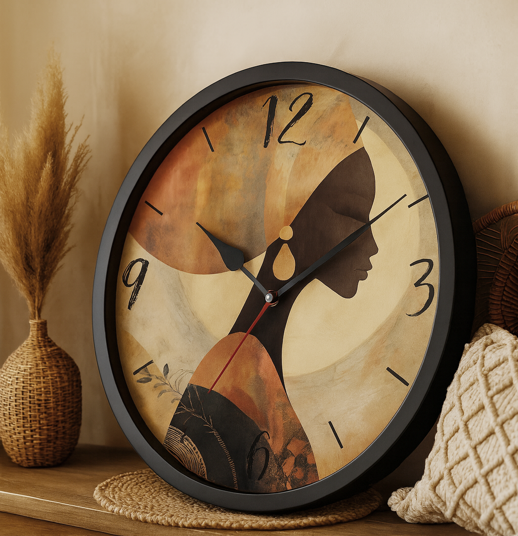Boho Wall clock with resin frame and glass cover