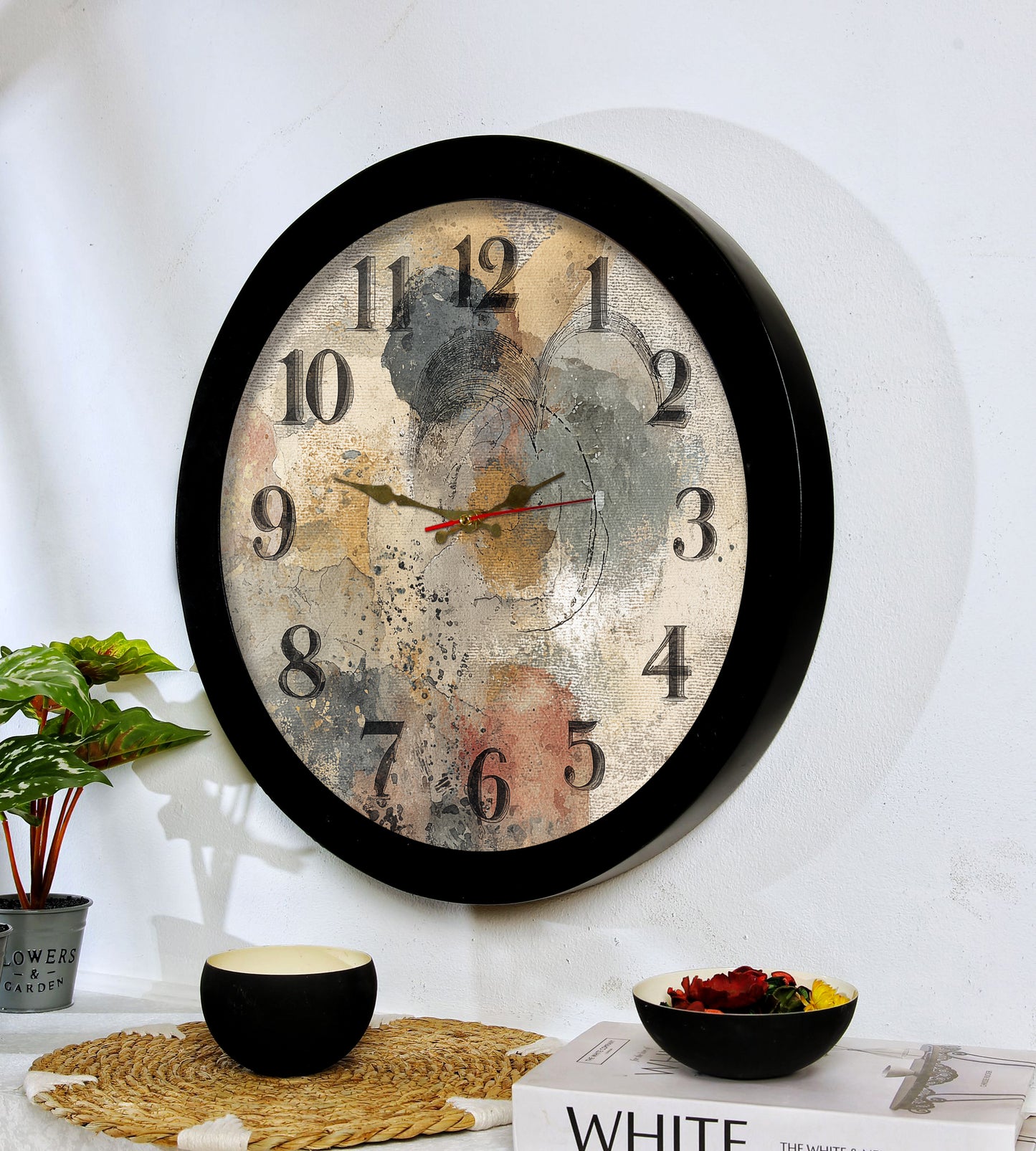 Boho Wall clock with resin frame and glass cover