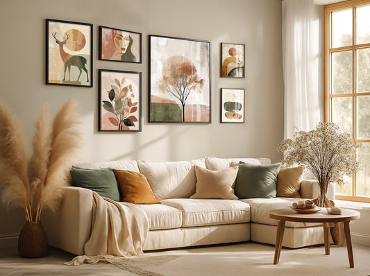 Japandi Nature Vibes with Black Frame & Glass Cover