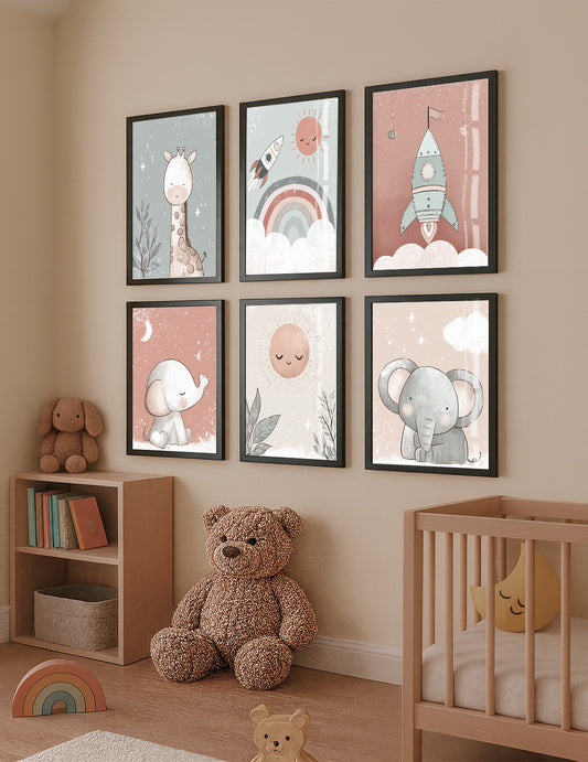 Animal set with Frame & Glass Cover