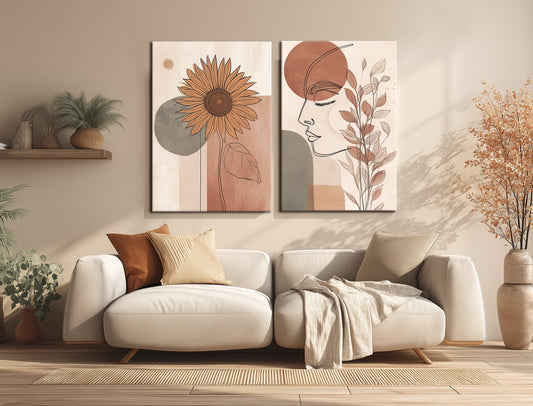 minimal boho canvas printed  double tableau