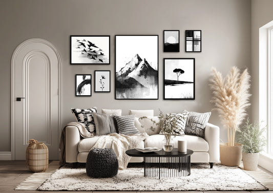 black and white Collection with  Frame & Glass Cover