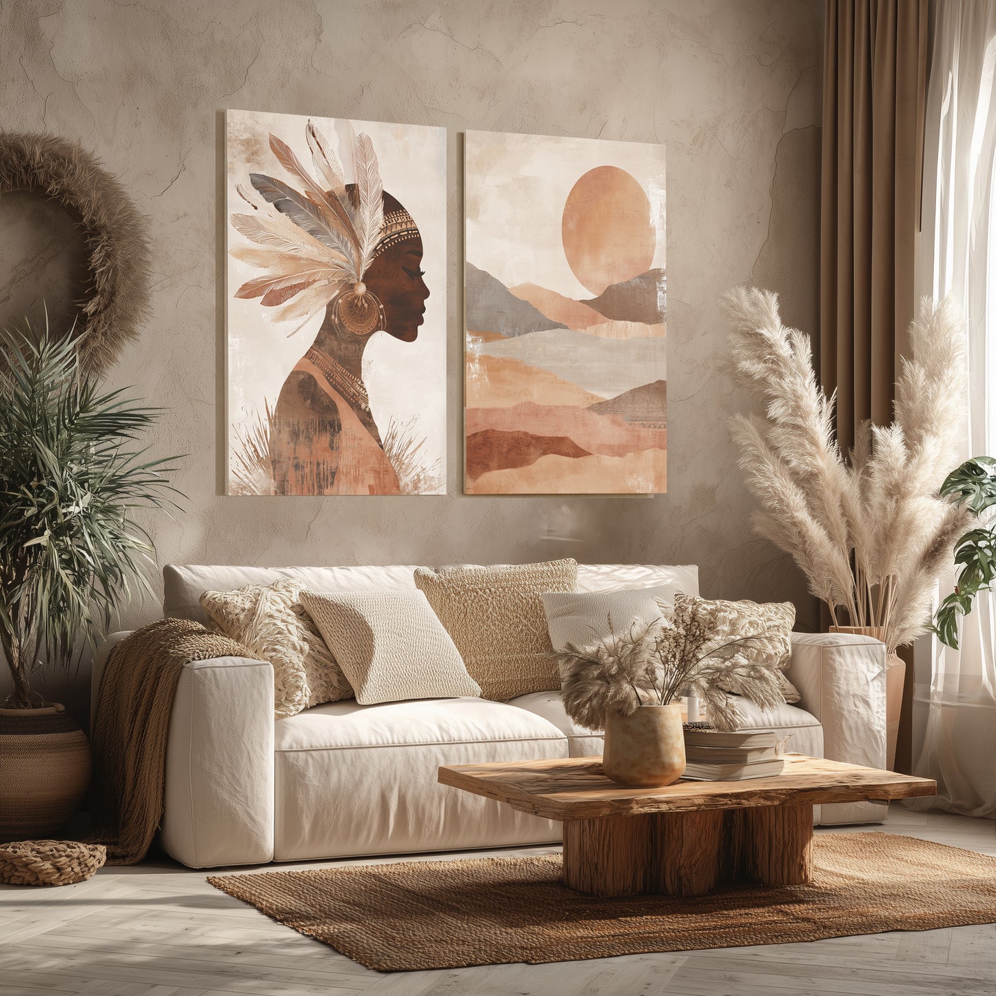 boho canvas printed  double tableau