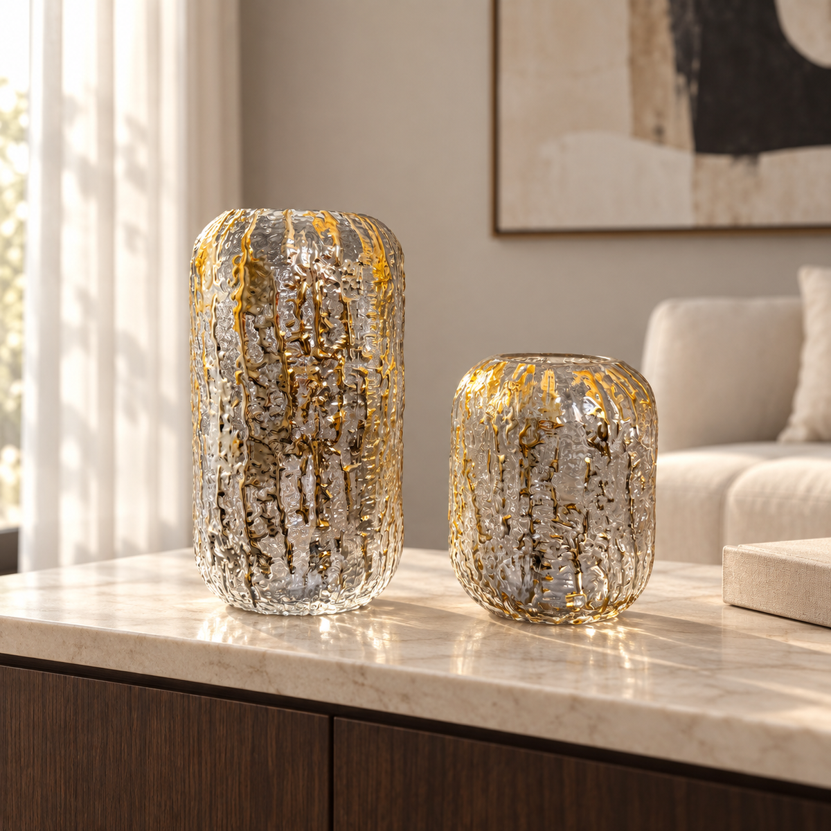 Golden Texture Glass Vase Set