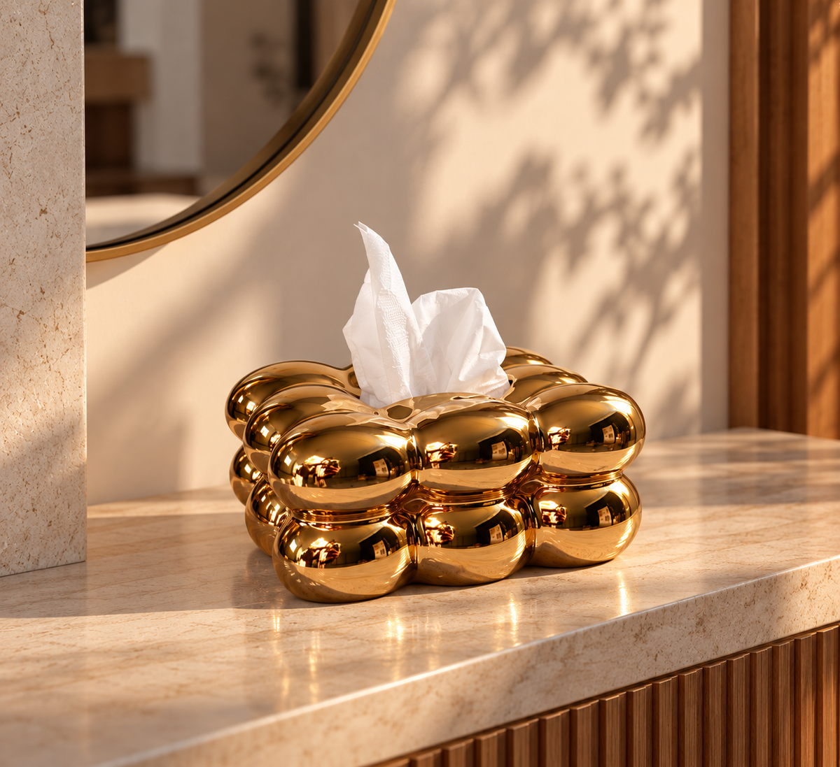 Golden porcelain Bubble Tissue Box