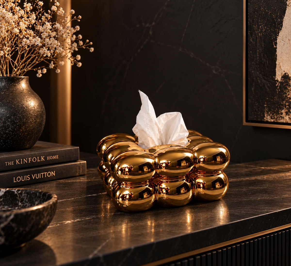 Golden porcelain Bubble Tissue Box