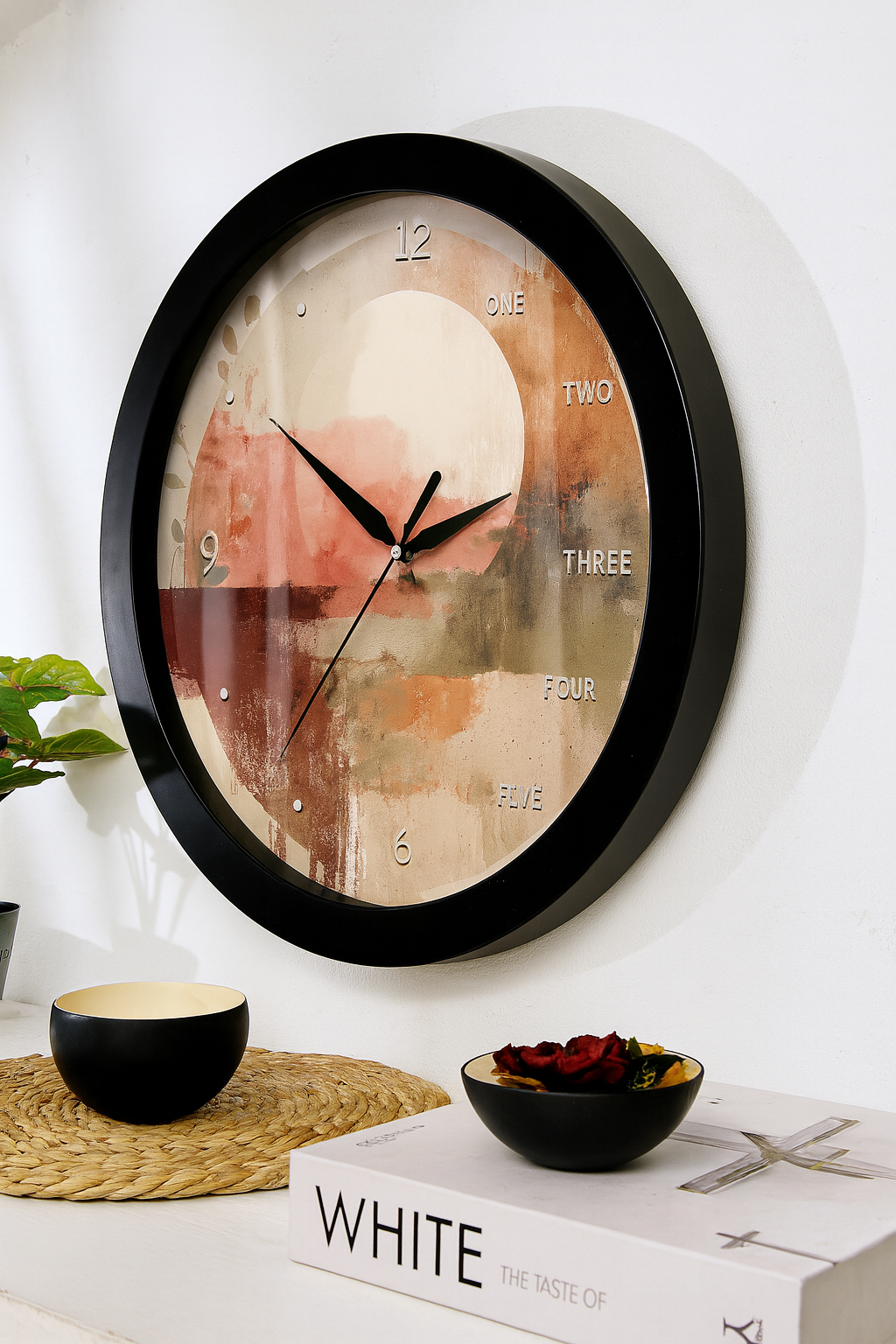 Wall clock with resin frame and glass cover
