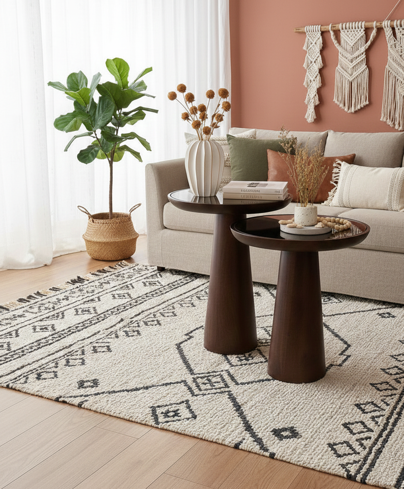 Mushroom Coffee & Side Table with glass