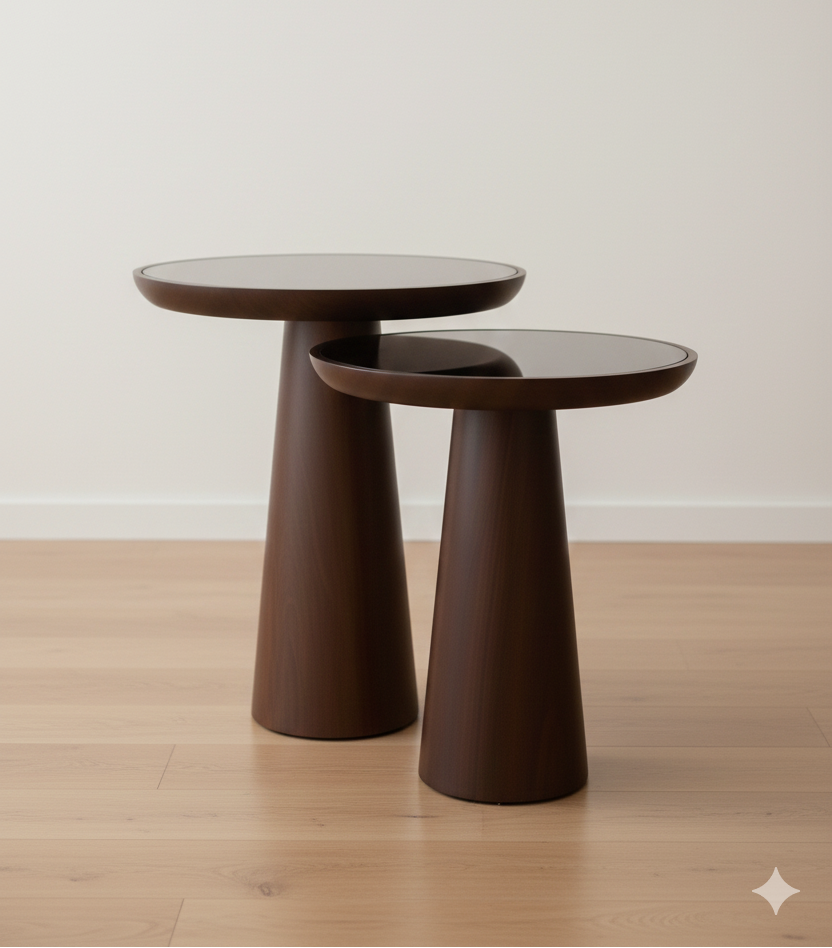 Mushroom Coffee & Side Table with glass