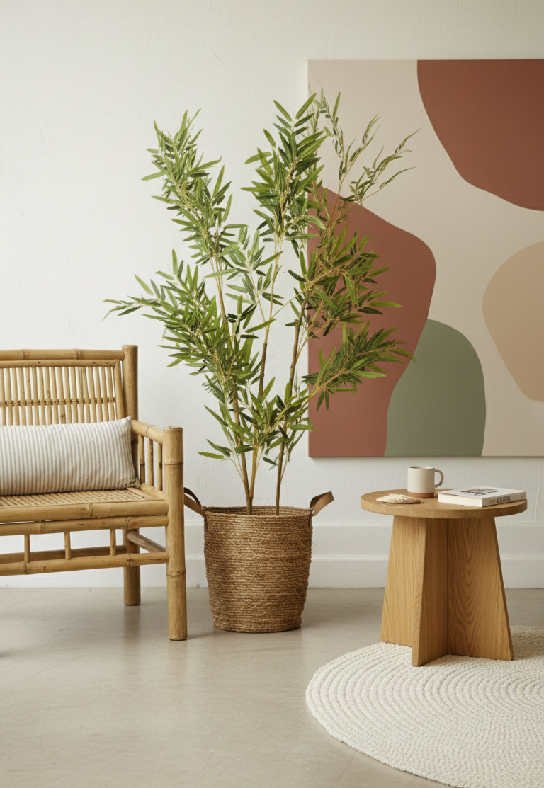 Woven wicker bot with bambo