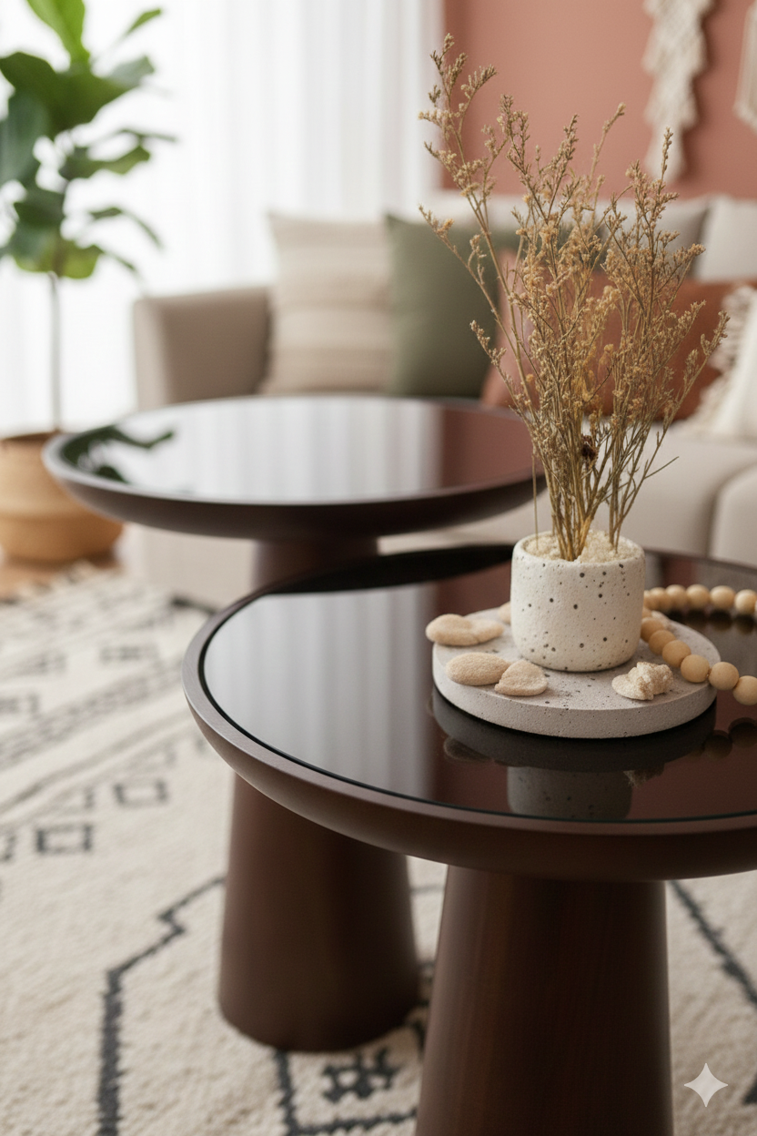 Mushroom Coffee & Side Table with glass