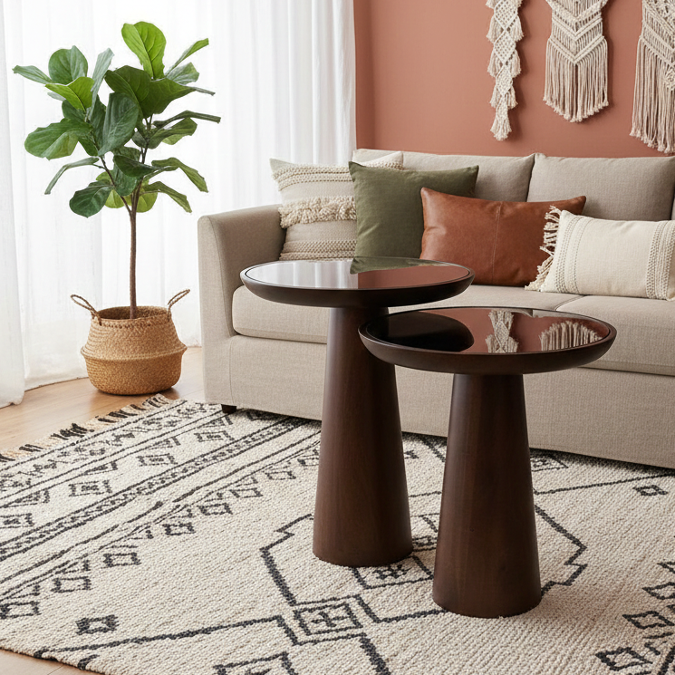 Mushroom Coffee & Side Table with glass