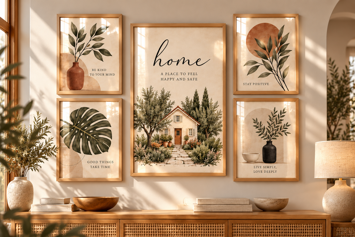 Botanical Japandi Collection- Wood frame with Glossy acrylic front cover