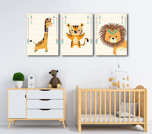 kids room wall tableau set Cute Animals