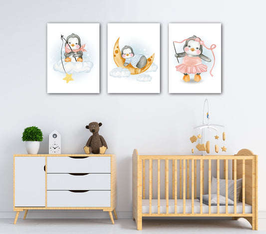 kids room wall tableau set Baby Penguin