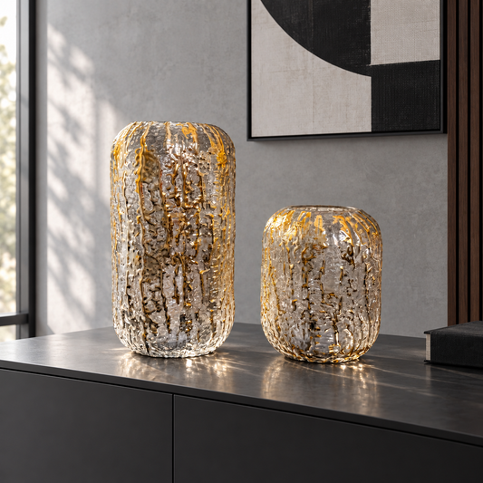 Golden Texture Glass Vase Set