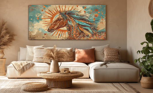 horse illustration boho  canvas printed tableau